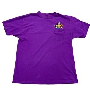 Walt Disney T-Shirt Men's L/XL Purple Goofy Crewneck Pockets Embroidered Vintage